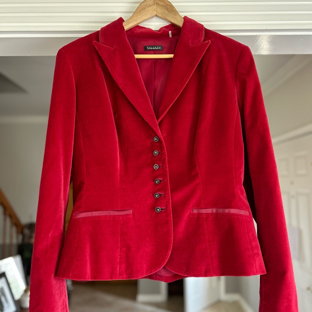 Tahari Wine Red Velvet Blazer